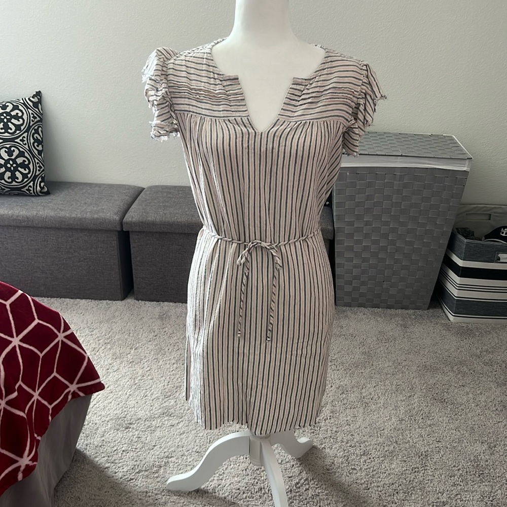 EUC Stripe Linen Mini Dress / Coverup - Size Small